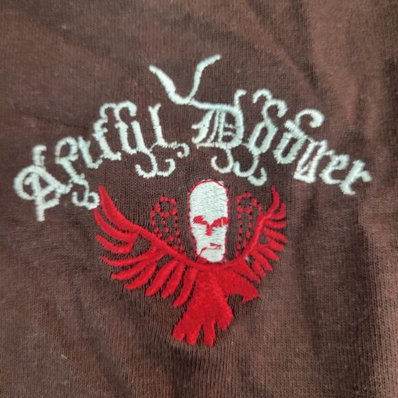 Artful Dodger 4XL Brown Long Sleeve Polo Shirt Graphic Skull Eagle Vintage - Picture 3 of 7